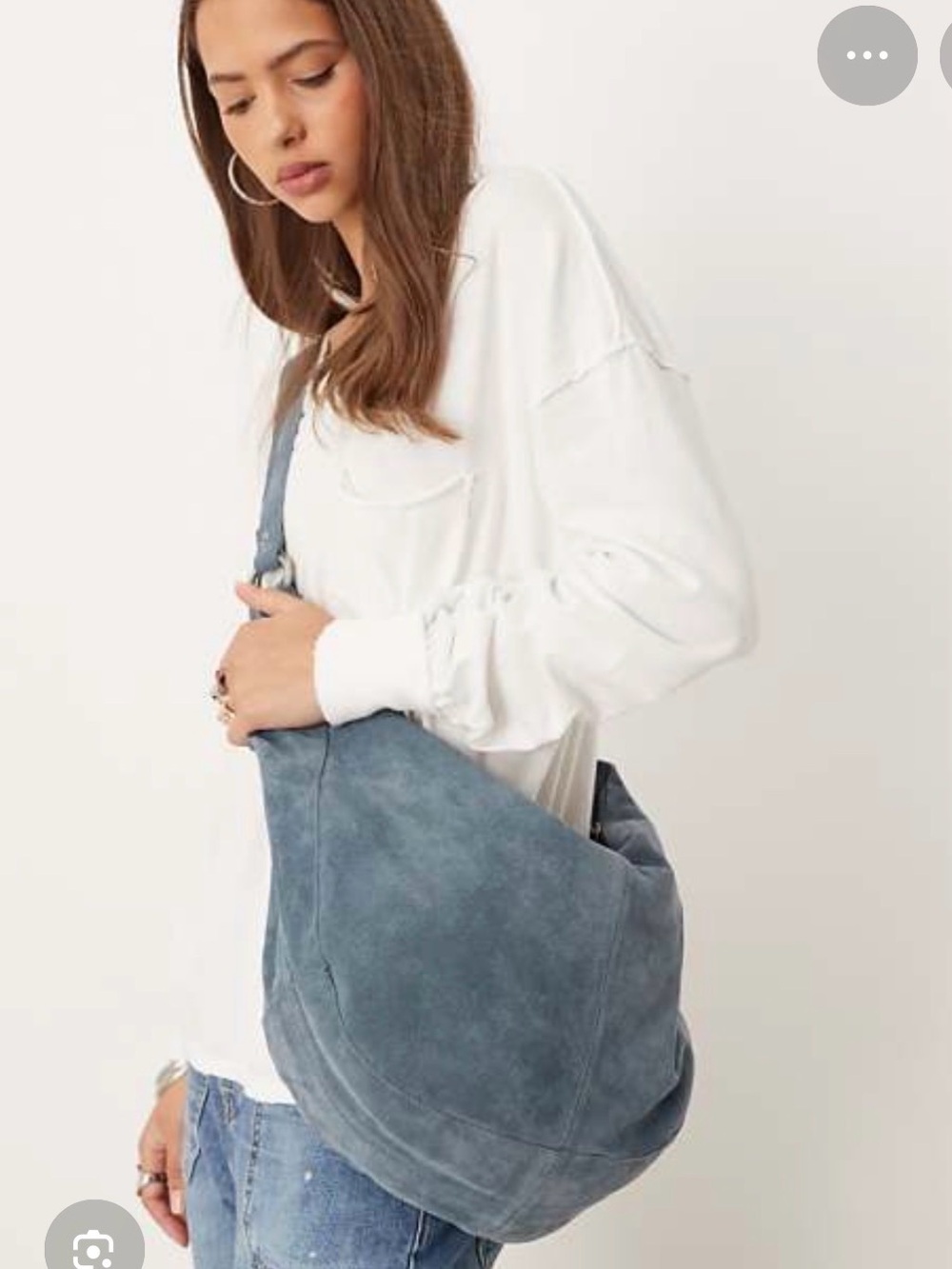 NWT RARE Free People Suede Roma Tote in Blue Slate With Charm & Scarf